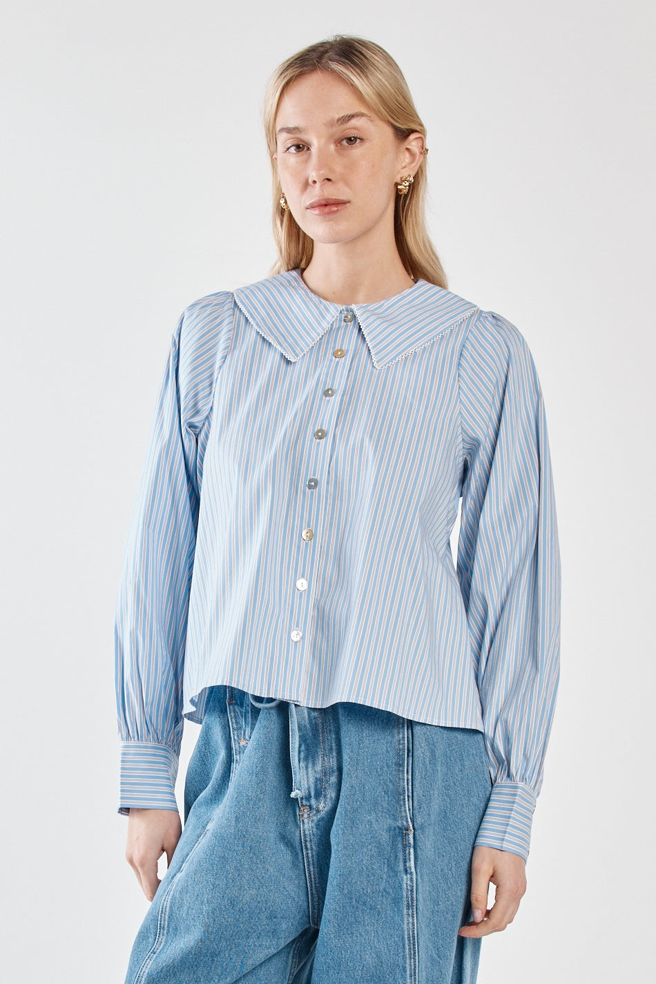 Gypsy Large Collared Shirt - Blue/Choc Stripe