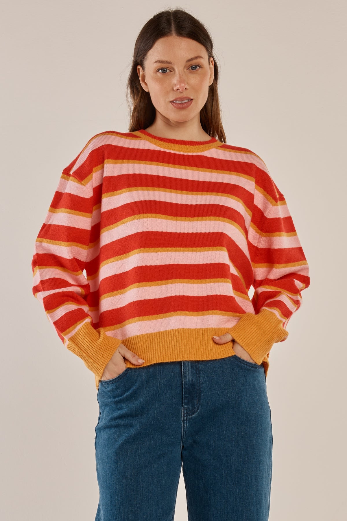 Leonie Knit Sweater - Red/Pink Stripe