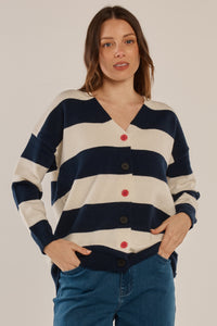 Maybelle Knit Cardigan - Navy/Off White Stripe