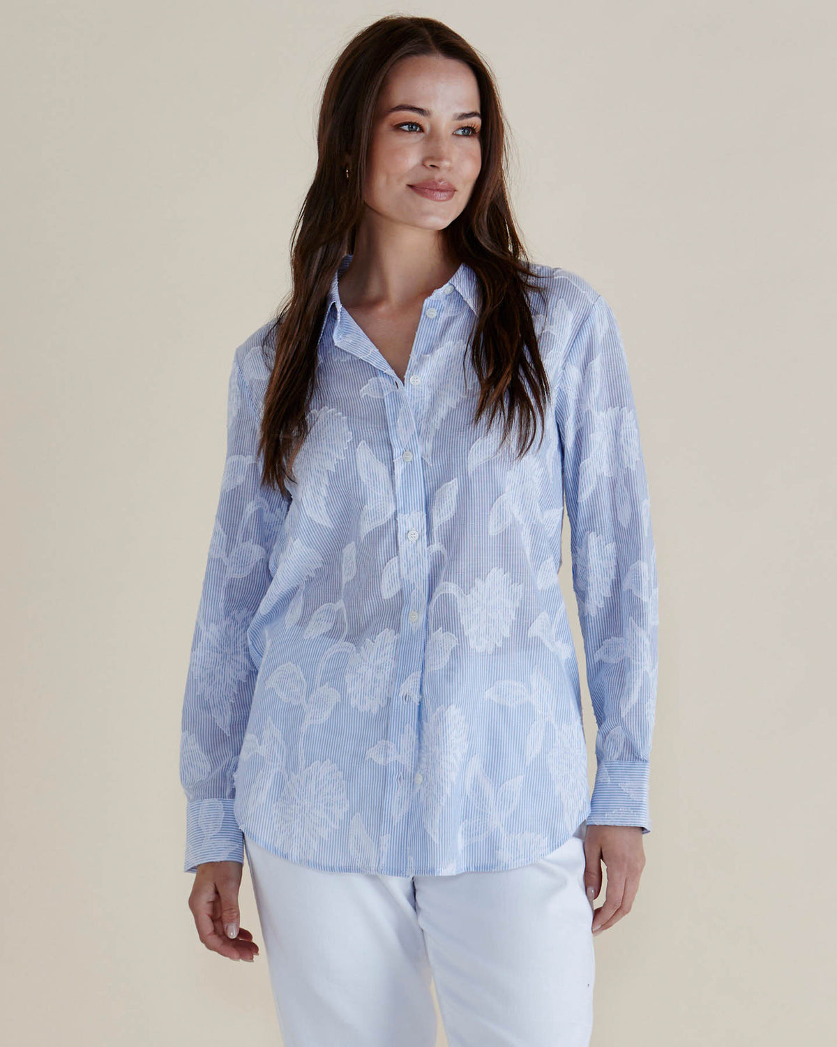 Lace Stripe Shirt - Lace Floral Blue