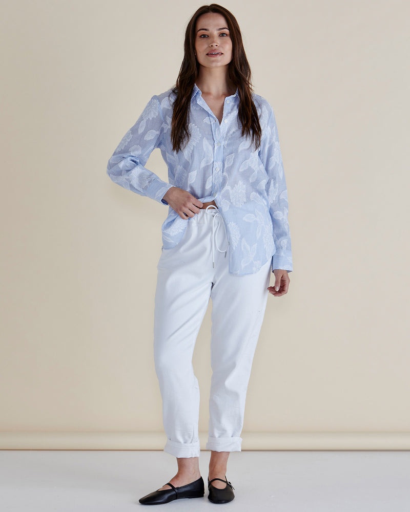 Lace Stripe Shirt - Lace Floral Blue