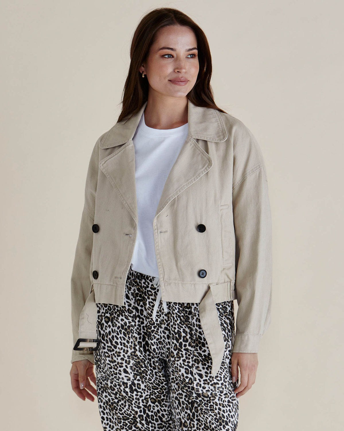 Adaline Crop Trench Jacket - Beige