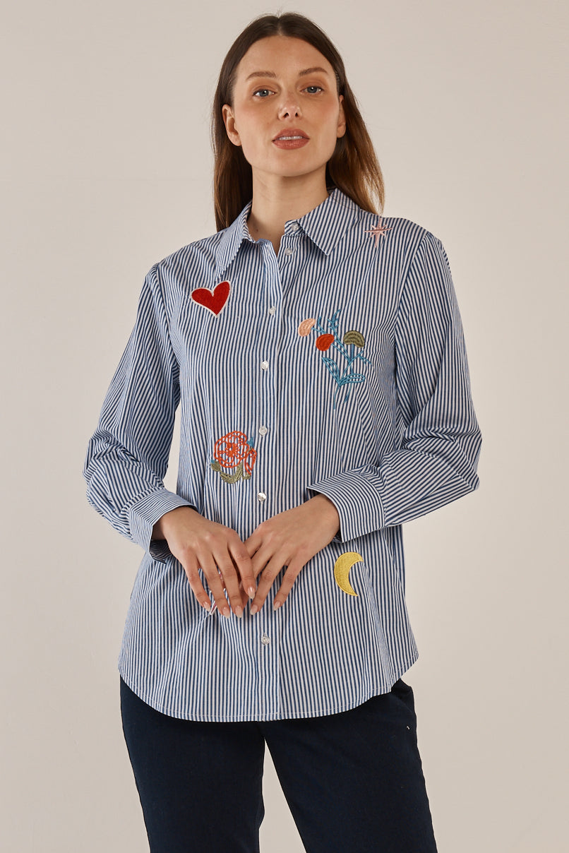 Amelia Shirt - Floral/Navy Stripe