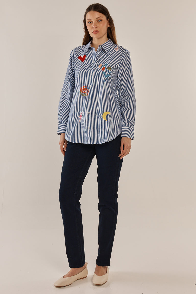 Amelia Shirt - Floral/Navy Stripe
