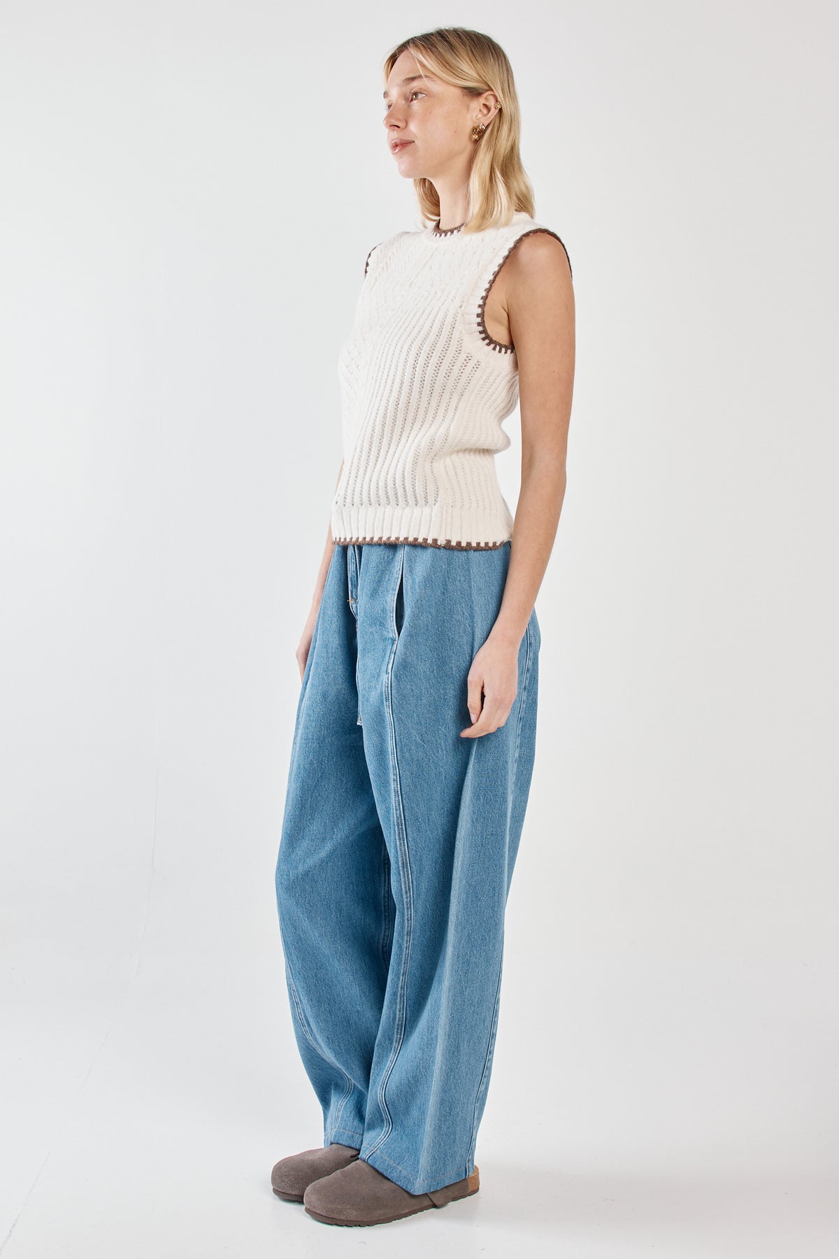 Tonia Knit Vest - Cream/Mushroom