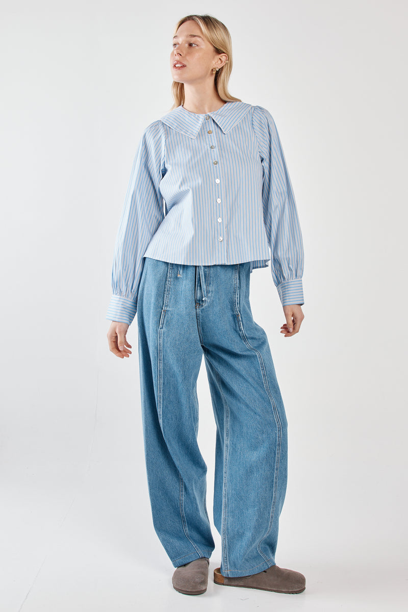 Gypsy Large Collared Shirt - Blue/Choc Stripe