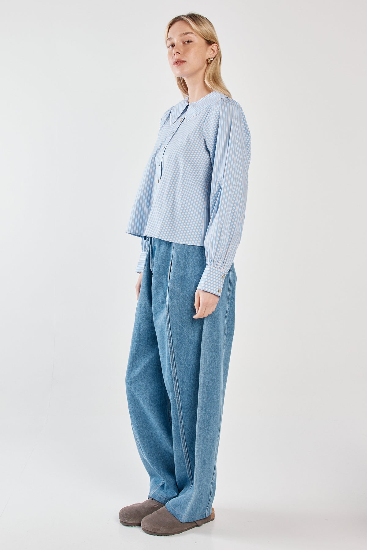 Gypsy Large Collared Shirt - Blue/Choc Stripe