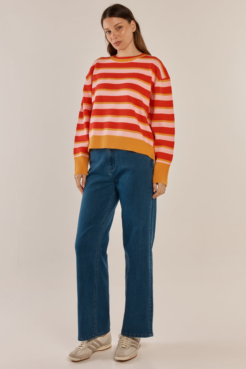 Leonie Knit Sweater - Red/Pink Stripe