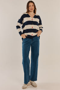 Maybelle Knit Cardigan - Navy/Off White Stripe