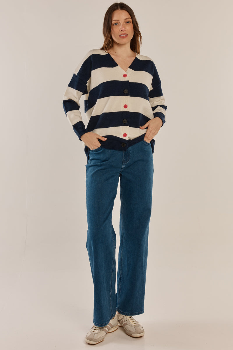 Maybelle Knit Cardigan - Navy/Off White Stripe