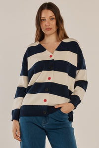 Maybelle Knit Cardigan - Navy/Off White Stripe