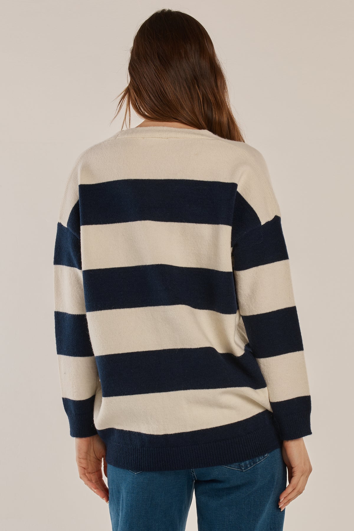 Maybelle Knit Cardigan - Navy/Off White Stripe