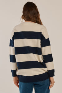 Maybelle Knit Cardigan - Navy/Off White Stripe