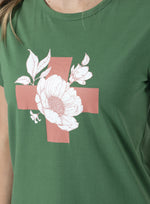 Vintage Green Floral With Cross T-Shirt