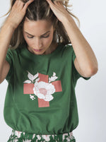 Vintage Green Floral With Cross T-Shirt