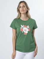 Vintage Green Floral With Cross T-Shirt