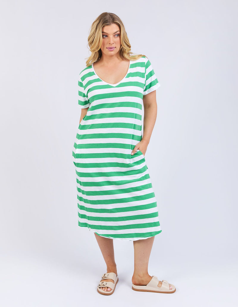 Maeve Midi Dress - Green Briar & White Stripe