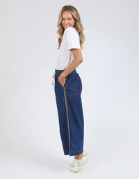 Greta Wide Leg Pant - Dark Blue Wash side stripe