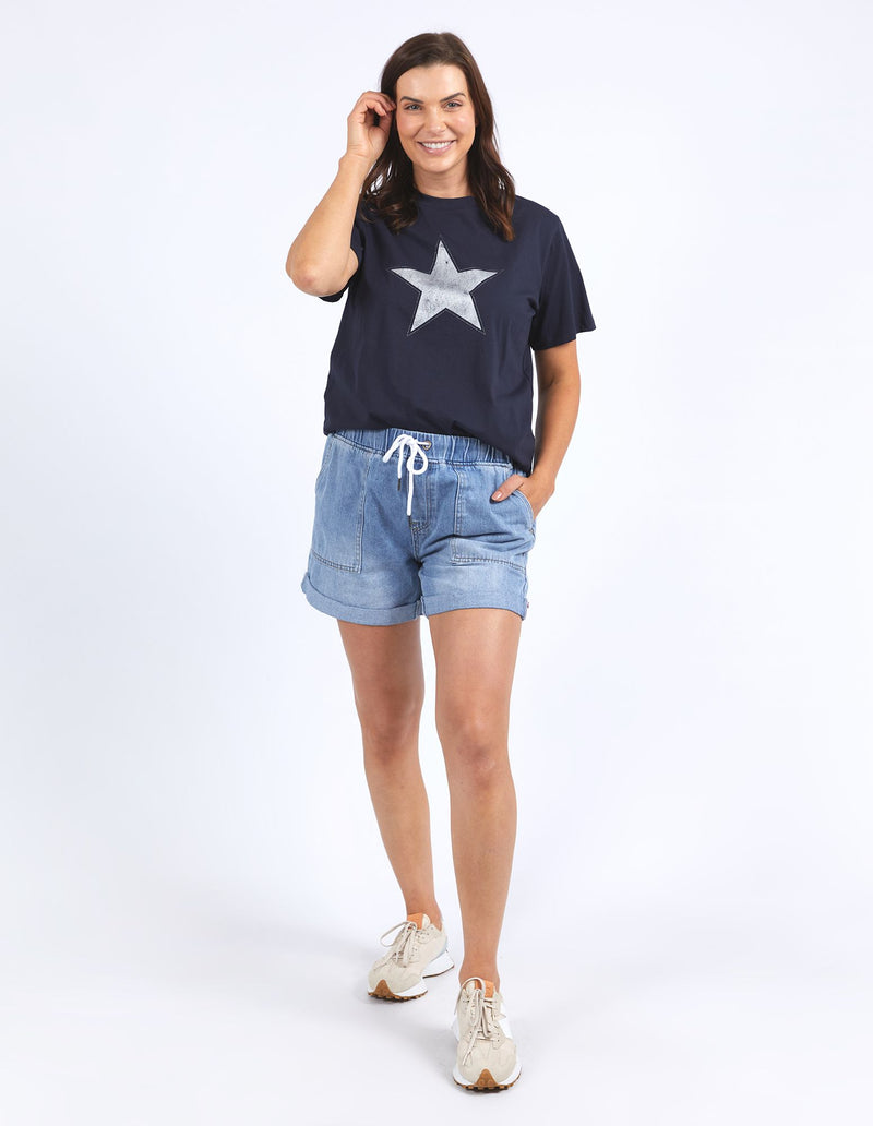 Sparkle Star Tee - Navy with Silver Foil Print