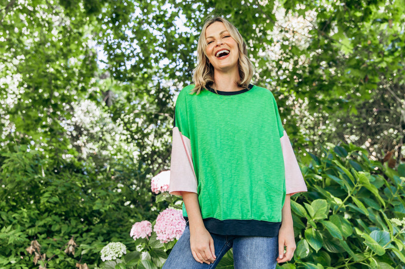 Mazie Colour Block Sweat - Green Briar