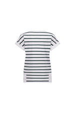 Drop Sleeve Top with Stepped Hem - White/Forest Stripe