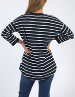 Annie 3/4 Slv Tee - Navy/White Stripe