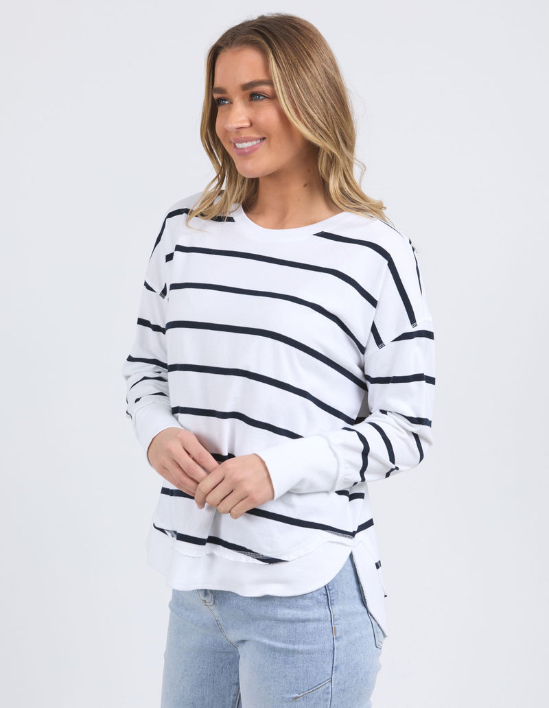 Farrah Stripe Long Sleeve - White/Navy Stripe