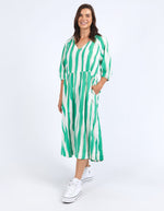 Spritz Stripe Dress - Green Briar/White Stripe