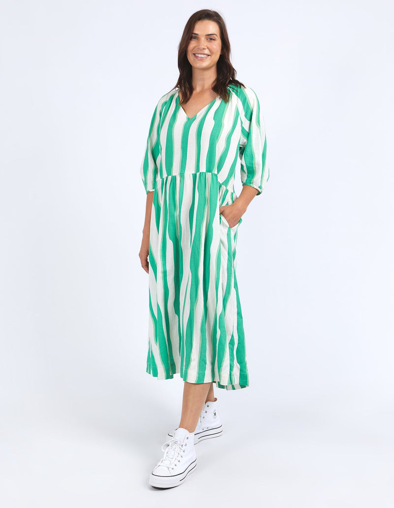 Spritz Stripe Dress - Green Briar/White Stripe