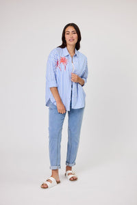 Lexie Embroidered Shirt - Blue Stripe