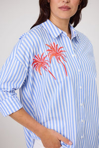 Lexie Embroidered Shirt - Blue Stripe