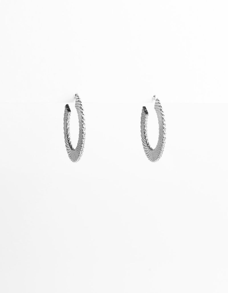 Large Flat Textured Hoops - Silver